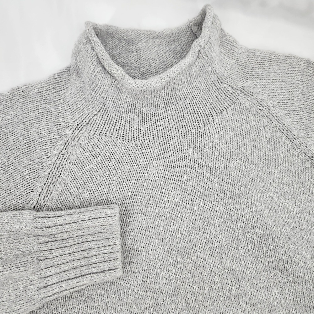 LL Bean Womens Mock Rollneck Sweater Size 3X Gray Oarsman Fisherman Minimalist